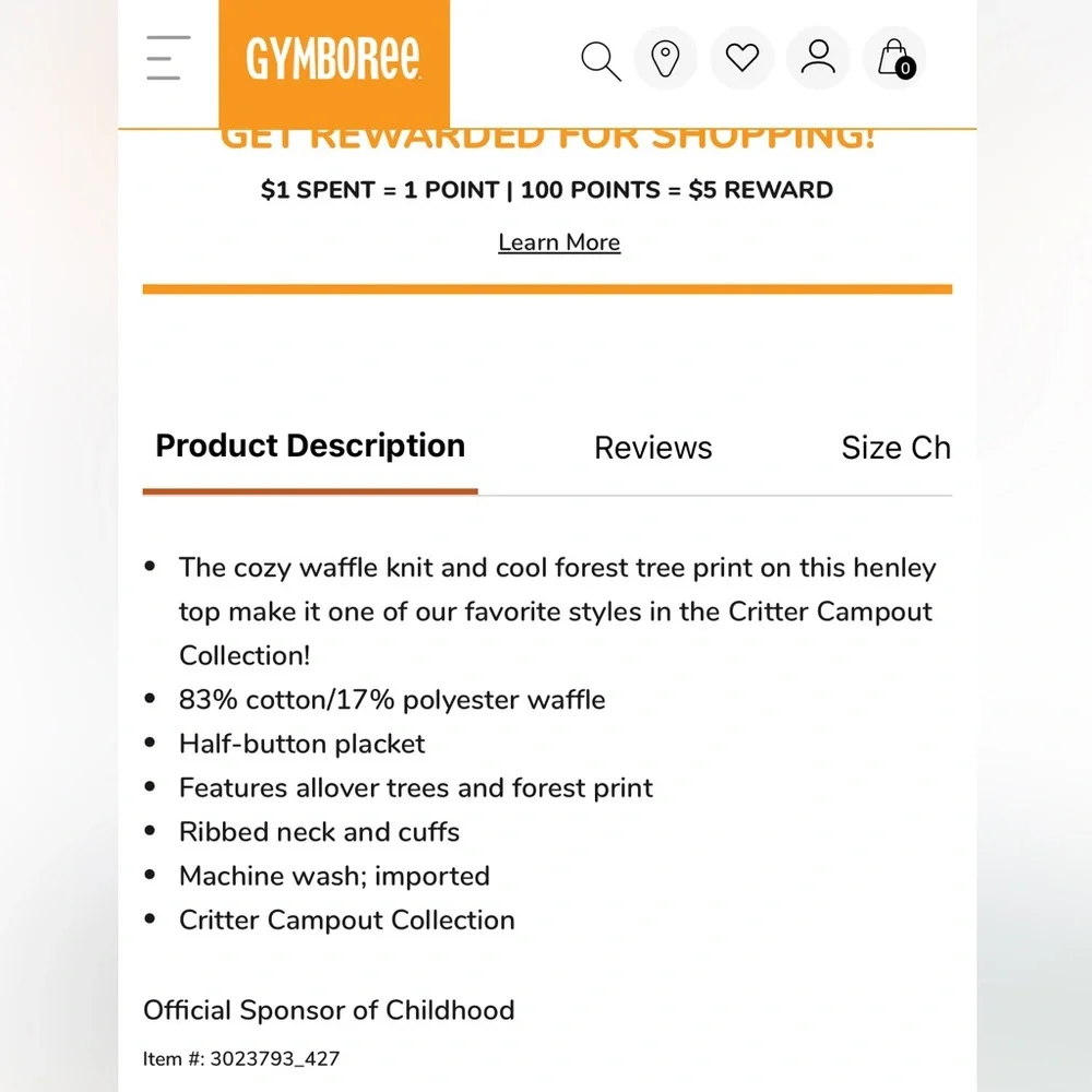 Gymboree Boys Forest Henley Top Critter Campout Rosemary
